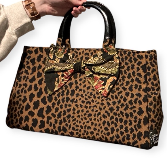 Grayson Presley Handbags - Grayson Presley Cheetah Print Bow Maximalist Girly Tote Feminine Bag Purse